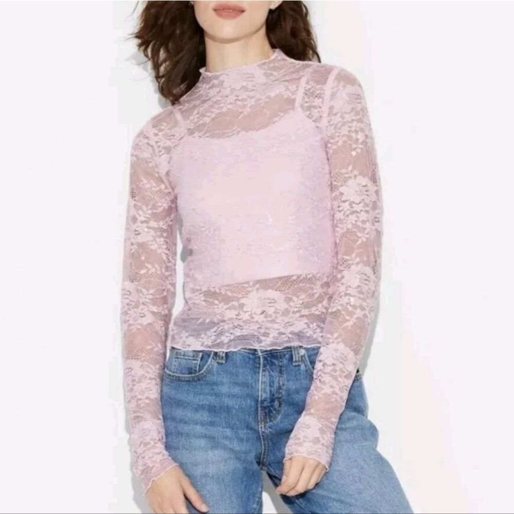 Wild Fable Baby Pink Floral Lace Sequin Mock Neck Top - Coquette/Y2K Xlarge